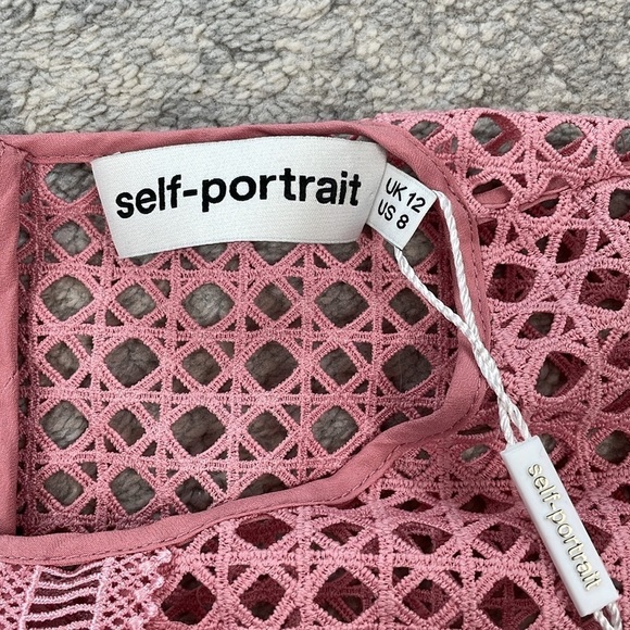 NWT Self-Portrait Crosshatch Frill Mini Dress Pink Guipure Lace Barbie Sz 8 - Picture 13 of 16
